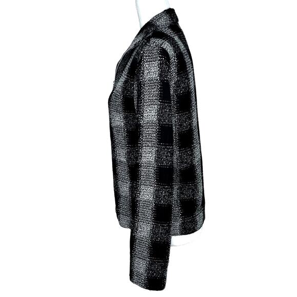 Randy Kemper Black White Plaid Tweed Zip Front Jacket Blazer - Picture 6 of 8